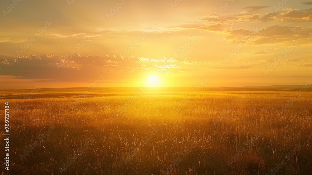 Golden sun setting over a peaceful prairie