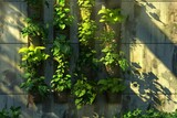 urban balcony herb garden vertical planter bags lush basil and mint sustainable living concept digital art