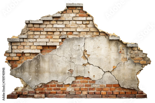 Ruined, collapsed, cracked, broken concrete texture background. Old damaged wall surface. Abandoned building structure.