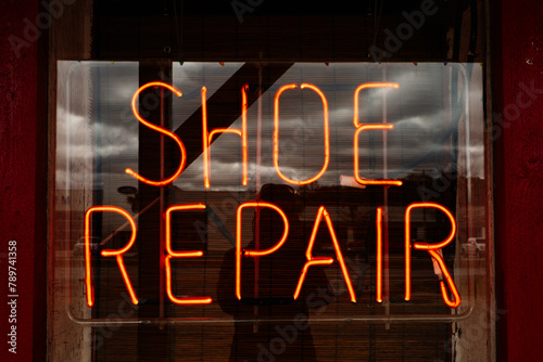 Shoe Repair Shop Neon Sign photo
