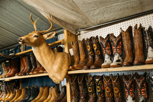 Taxidermy Deer Head and Boots in Flea Market photo