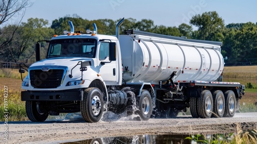 Rugged Water Tanker Truck Transporting Essential Liquid Cargo on Rural Road