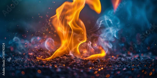 A close up of a fire and flames on the ground. Generative AI.