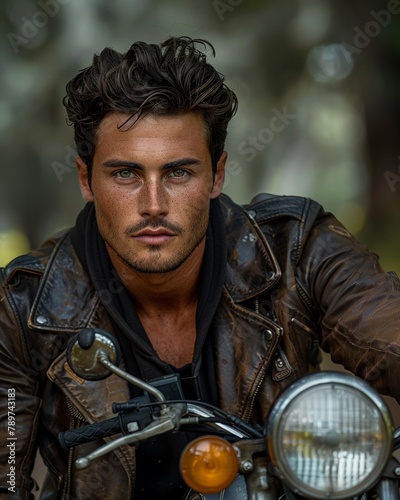 Attitude of a 50s rebel without a cause, leather jackets and motorcycles, defiant spirit 