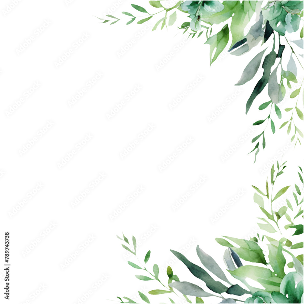 Delicate watercolor frame of lush green leaves, perfect for various designs