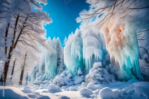  Behold a Snowy Wonderland Awakened by Icy Formations, Showcasing a Breathtaking Spectrum of Colors, Immortalizing the Ethereal Magic of Winter with Exquisite HD Detailing, Inviting You to Immerse You