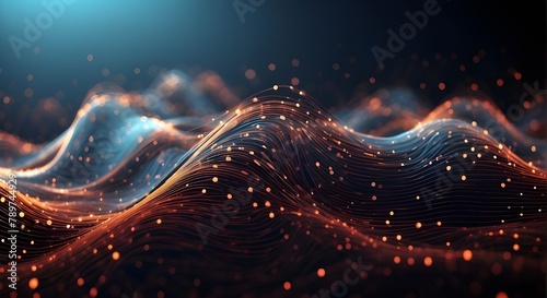 Wave of dots and weave lines. Abstract background. Network connection structure