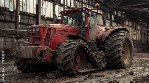 Powerful Tractor Navigating Rugged Terrain at Agricultural Worksite