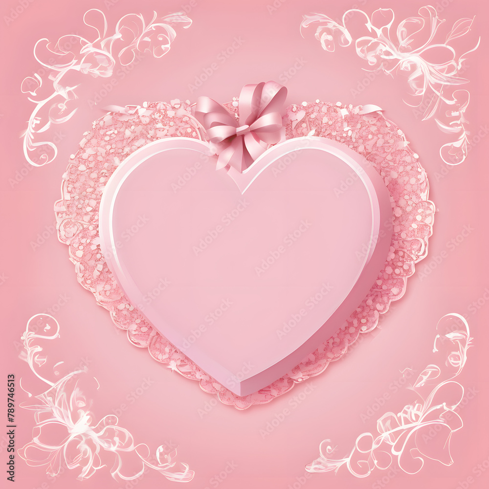 Heart, white with pink background, with bows and ribbons.

AI generated