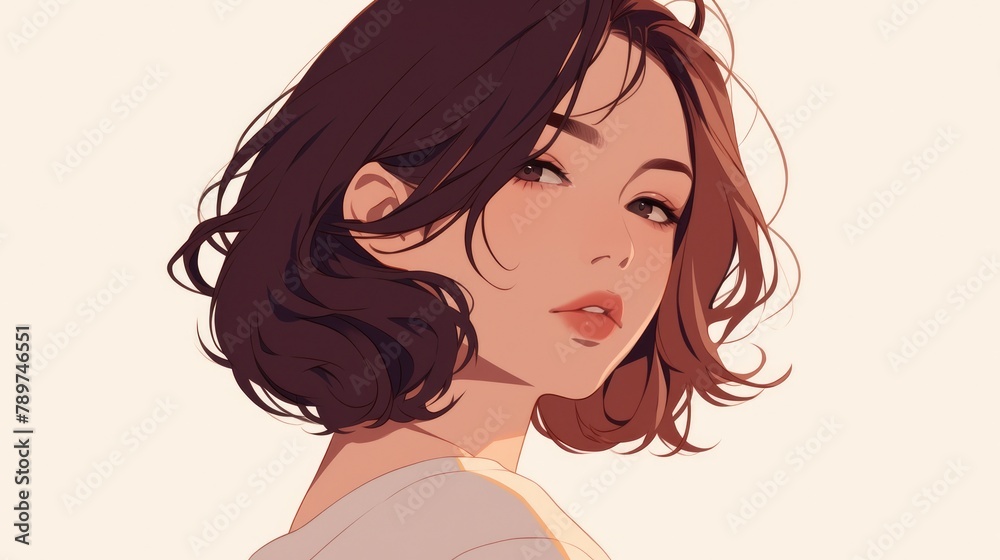 An isolated 2d illustration of a woman sporting brown hair as her avatar An isolated 2d illustration of a woman sporting brown hair as her avatar