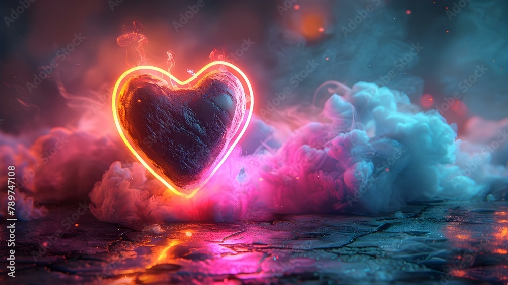 Neon Love Pulse: A Cyber Valentine's Symphony. Concept Neon Lights, Cyber Romance, Valentine's Day, Digital Love, Futuristic Aesthetics