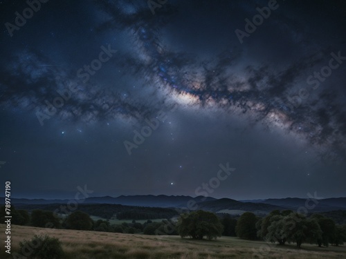 A breathtaking view of a starry night sky, with the Milky Way stretching across the horizon