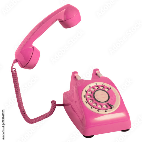 Retro rotary phone png sticker, pink device, transparent background photo