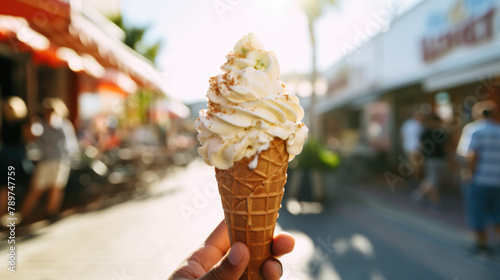 Ice cream cone at the county fair on a hot summer day