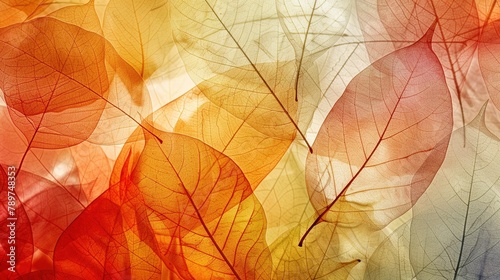 Abstract translucent layered fallen autumnal leaves  macro nature  autumn fall illustration background texture pattern
