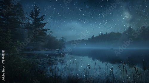 Starry Night over Misty Lake