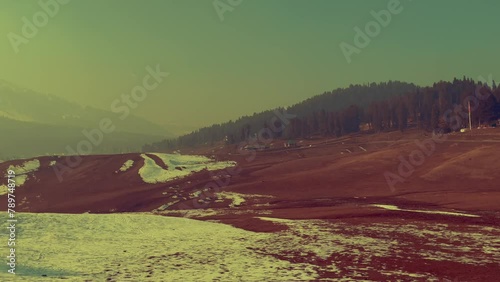 Destination Gulmarg tourists multi videos and snow at the roadside beautiful landscape. photo