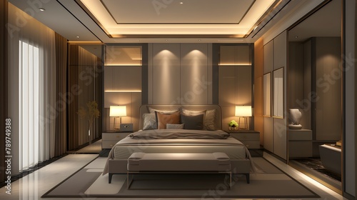 mock up of modern luxury living room, 3D render, interior bedroom