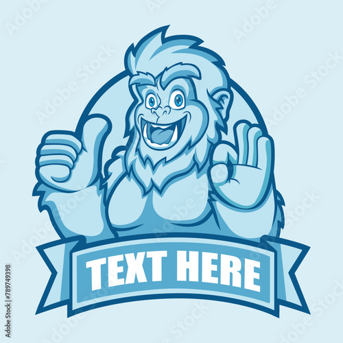 Yeti Mascot Logo Vector Design. Smile Yeti Mascot Thumb Up with Circle Emblem