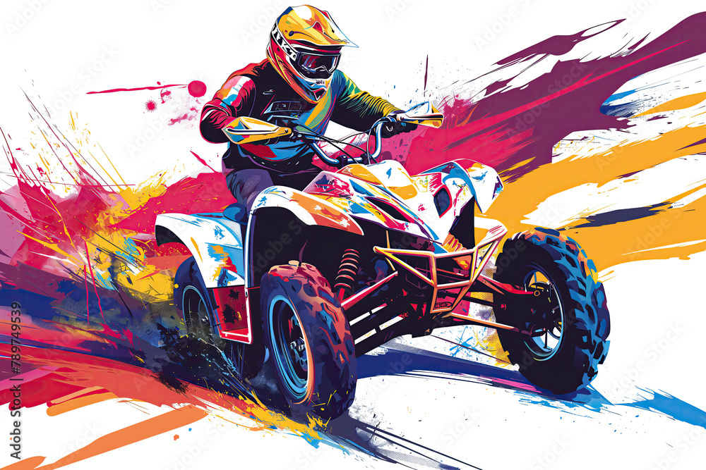 Poster of epic ATV Race in minimalist abstract multicolour illustration.