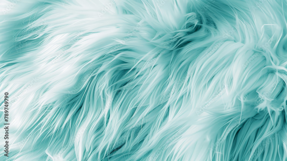 Fototapeta premium Abstract fur background, concept color of the year 2024 Mint Haze.