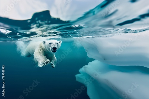 Graceful Polar Bear's Swim in Frigid Waters