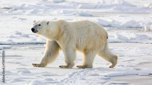 Majestic polar bear traversing serene snowy wilderness in Arctic habitat