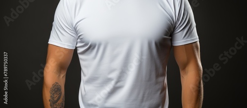 photo of man in stylish plain white t-shirt on white background, Mockup for design © GoDress