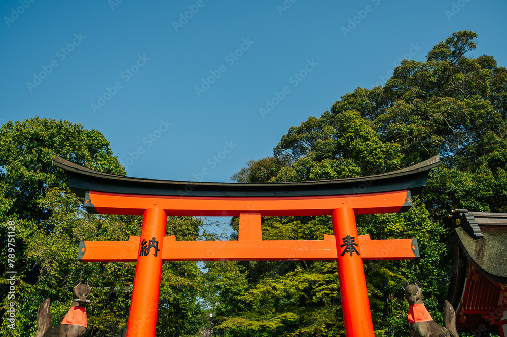 Detail of large vibrant orange torii gate Detail of large vibrant orange torii gate