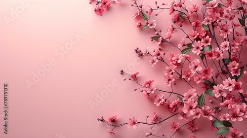 Cherry Blossom Mockup on Pink Canvas. Concept Spring Aesthetic  Nature-Inspired  Floral Theme