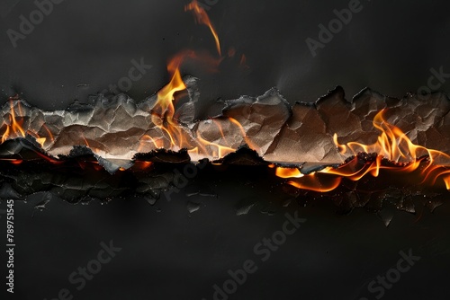 Burning paper on black background. Burnt paper edges - generative ai © Nia™
