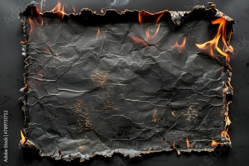 Burning paper on black background. Burnt paper edges - generative ai