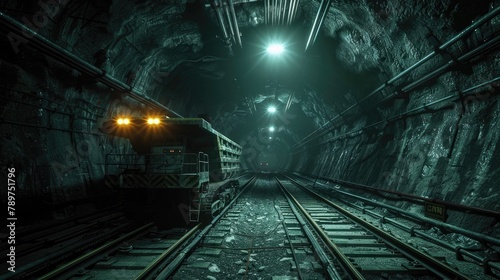 Subterranean Transport Ferrying Workers Through Dimly Lit Mine Tunnel