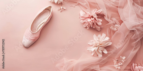 Muted pink banner with a ballet shoe on the side with space for copy space.