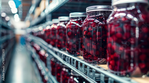 Ready-to-ship berries stored in a cold warehouse. Photo footage for advertising berry products. Jam, syrup, vinegar production in a berry processing facility. photo