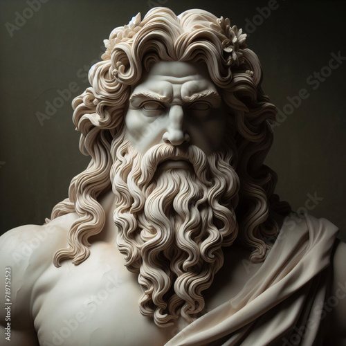 Illustration of a Renaissance marble statue of Hades. He is the king of the underworld, God of the dead and riches, Hades in Greek mythology, known as Pluto in Roman mythology.