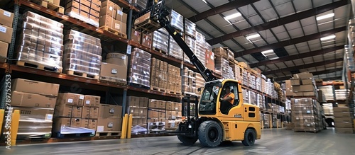 Telehandler Mastery Efficiently Lifting Heavy Loads in a Busy Warehouse photo