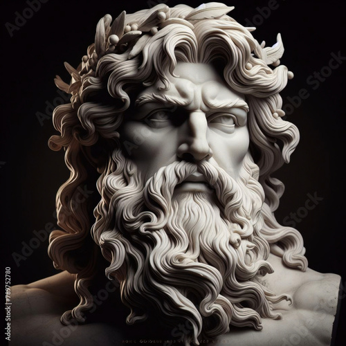 Illustration of a Renaissance marble statue of Hades. He is the king of the underworld, God of the dead and riches, Hades in Greek mythology, known as Pluto in Roman mythology.
