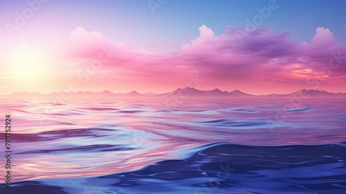 Calm sea waves at dawn  realistic 3D illustration  minimalist style 