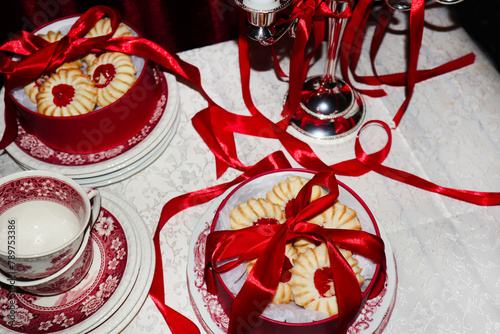 Gift cookies with a red ribbon photo