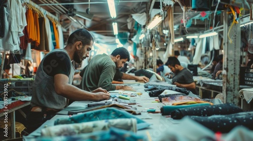 The workshop is a bustling hub of creativity and hard work as a team of tailors work side by side their hands deftly maneuvering through piles of buttons zippers and threads. .