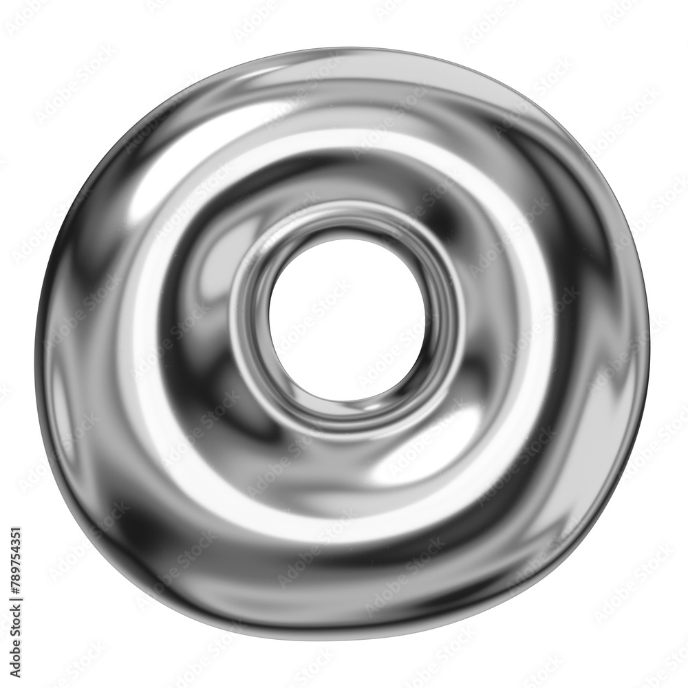 O alphabet png sticker, 3D chrome metallic balloon design, transparent background