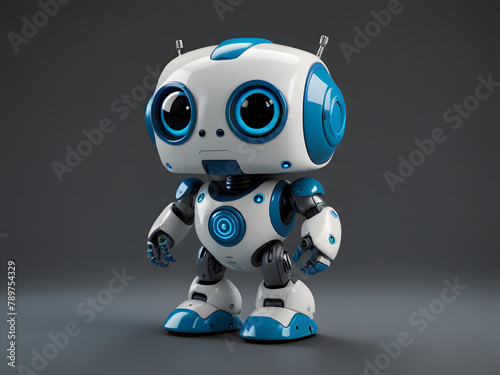  Adorable White Robot with Blue Accents, Standing Tall on Two Legs