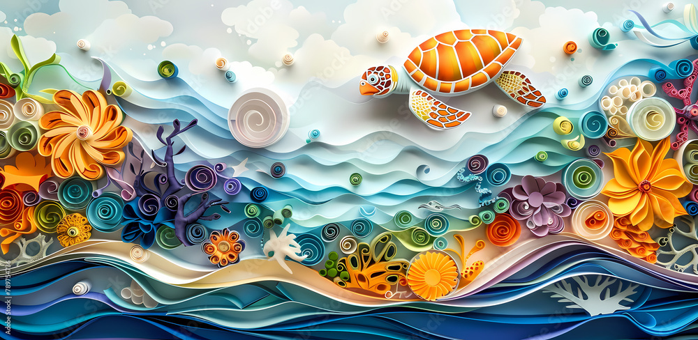 3D Sea Turtle Paper Cutout Mug Wrap Generated by AI 3D Sea Turtle Paper Cutout Mug Wrap Generated by AI