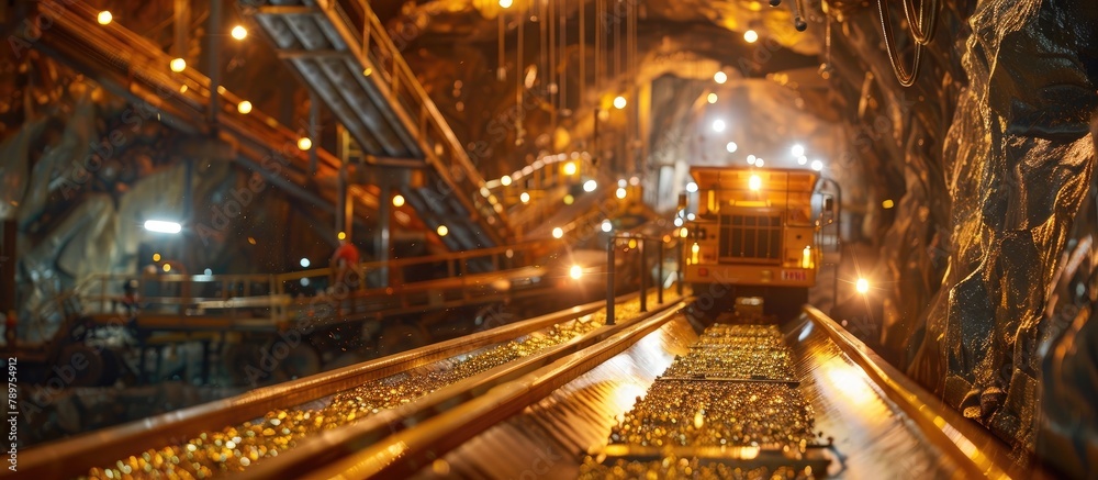 Gold Mine Workers Maintain Ore Transport for Steady Supply