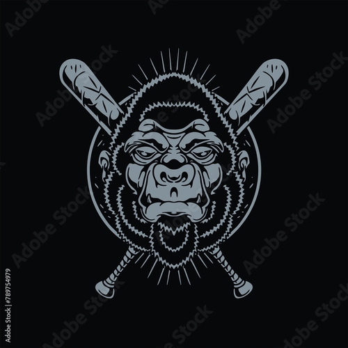 Photography gorilla baseball illustration vector design