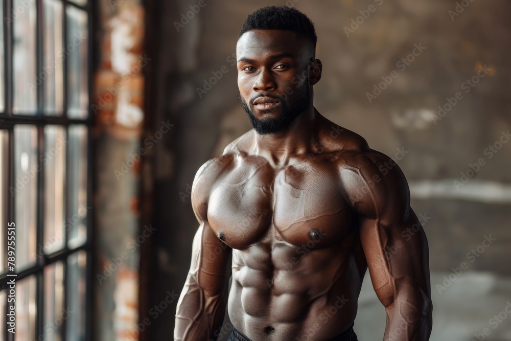 A man shows off his sculpted abs. The concept of a healthy lifestyle, sports hobbies. weight loss, diet