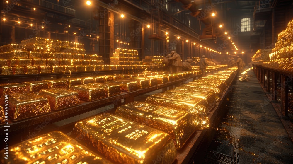 Gold Refinery Workers Meticulously Crafting Pure Bullion Bars