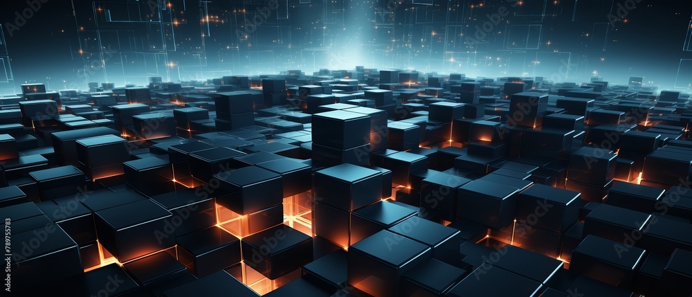 Obraz premium Futuristic 3D squares and dark geometric shapes forming a minimalist energy grid,