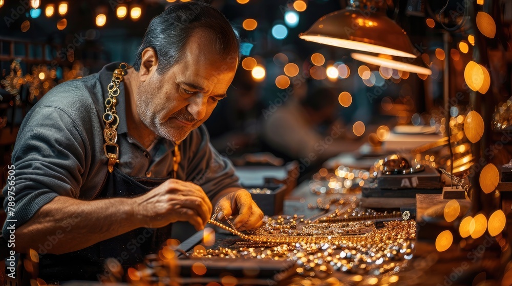 Golden Craftsmanship Artisans Create Intricate Jewelry Masterpieces Under the Spotlight